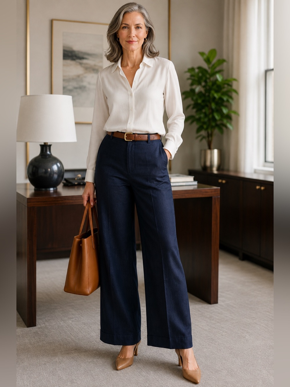 Lauren Ralph Lauren Vintage 100% Linen Wide Leg Dress Pants Navy Size 14 - Picture 9 of 9